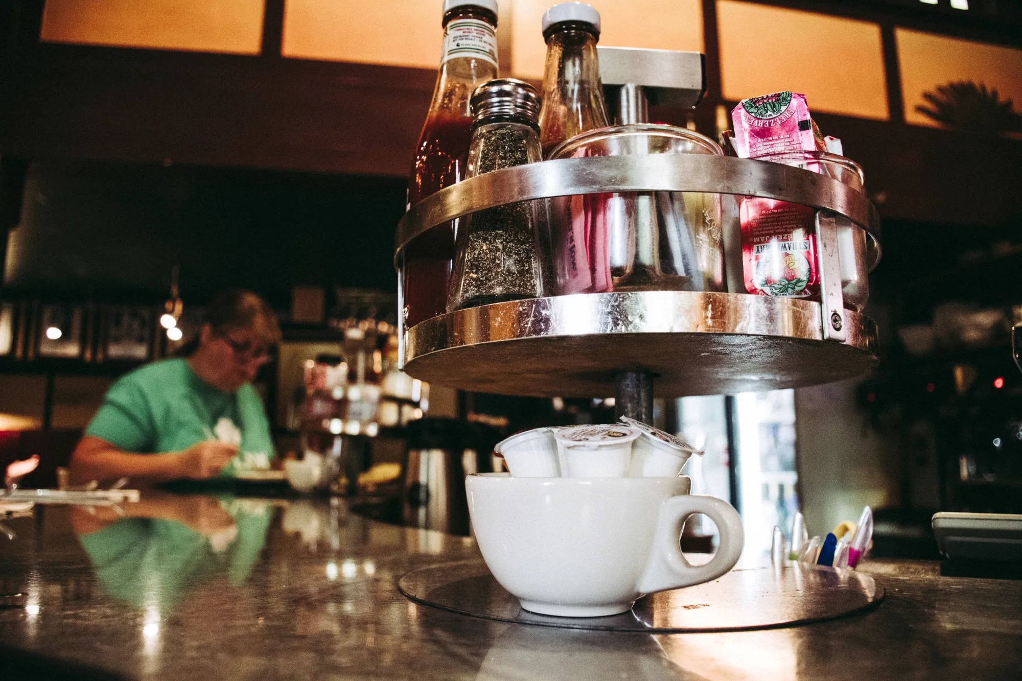 Close up of a coffee station on a counter