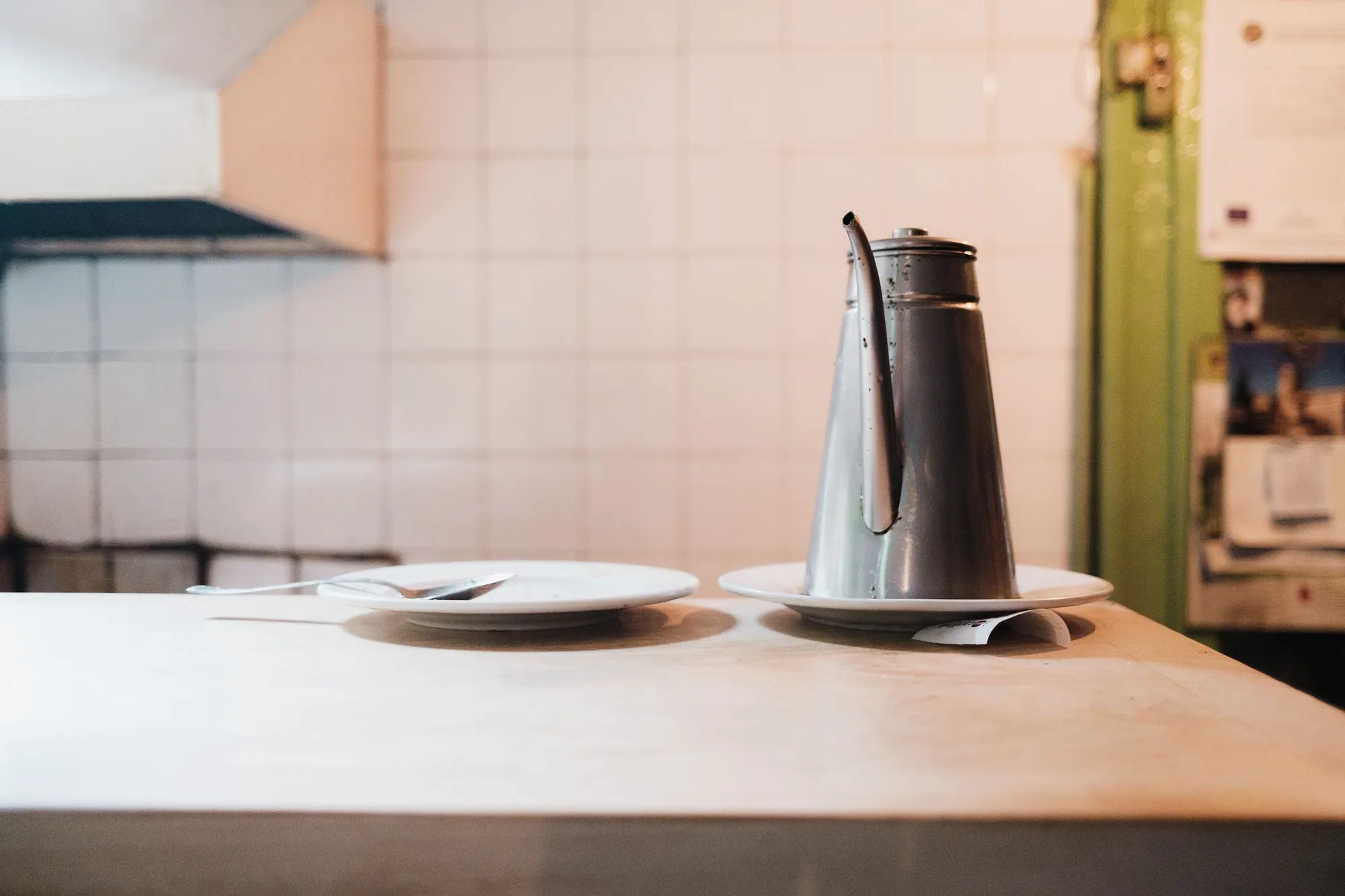 Coffee station and condiments on a diner counter